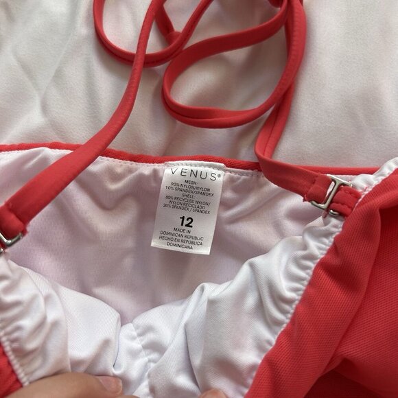 Venus Womens 12 Tankini Bikini Set Flowy Pink Coral Ruffle Y2K Summer Beach - Picture 3 of 10